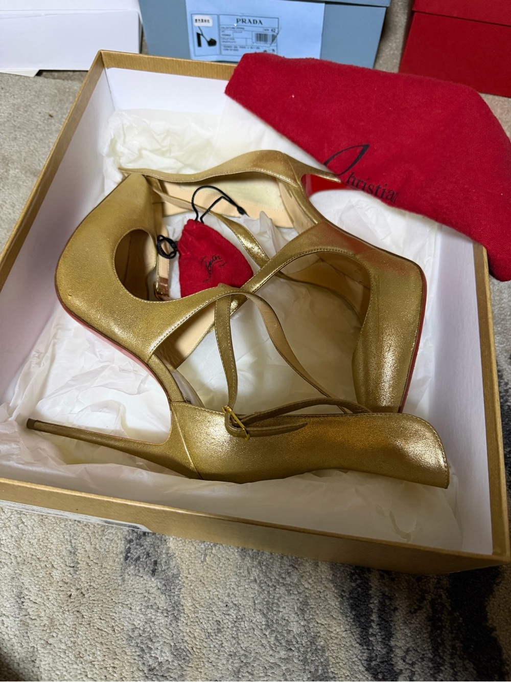 Christian Louboutin Metallic Gold Strappy Stiletto Heels